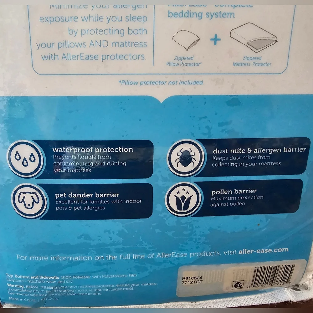 NEW ALLEREASE Full Size Zippered Mattress Protector - White